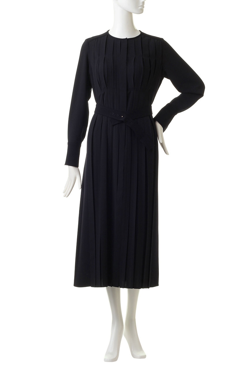 Anayi アナイ ジョーゼットwクロスプリーツワンピース ネイビー の通販 Elleshop エル ショップ