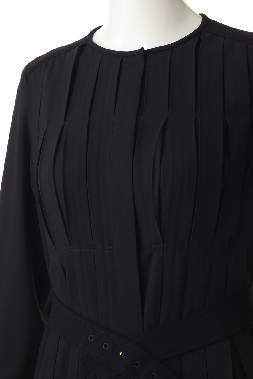 Anayi アナイ ジョーゼットwクロスプリーツワンピース ネイビー の通販 Elleshop エル ショップ