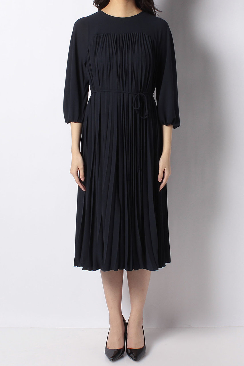 Anayi アナイ クレープジョーゼットプリーツワンピース ネイビー の通販 Elleshop エル ショップ