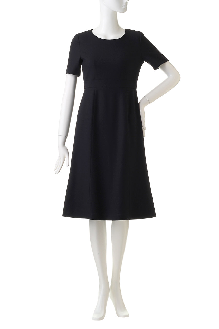 Anayi アナイ ウールジョーゼットクルーネックワンピース ネイビー の通販 Elleshop エル ショップ