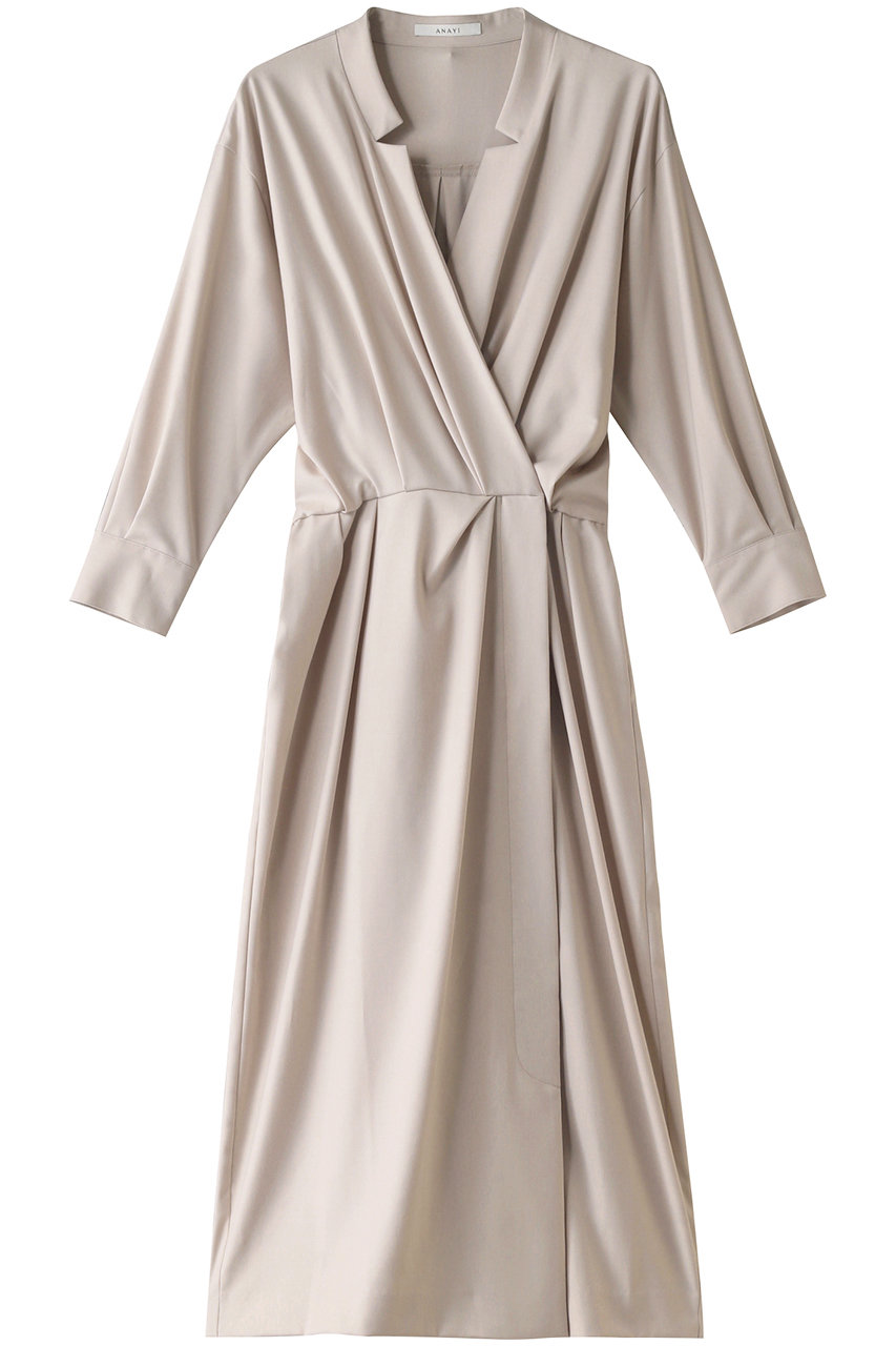 Anayi アナイ ギャバストレッチカシュクールワンピース ベージュ の通販 Elleshop エル ショップ