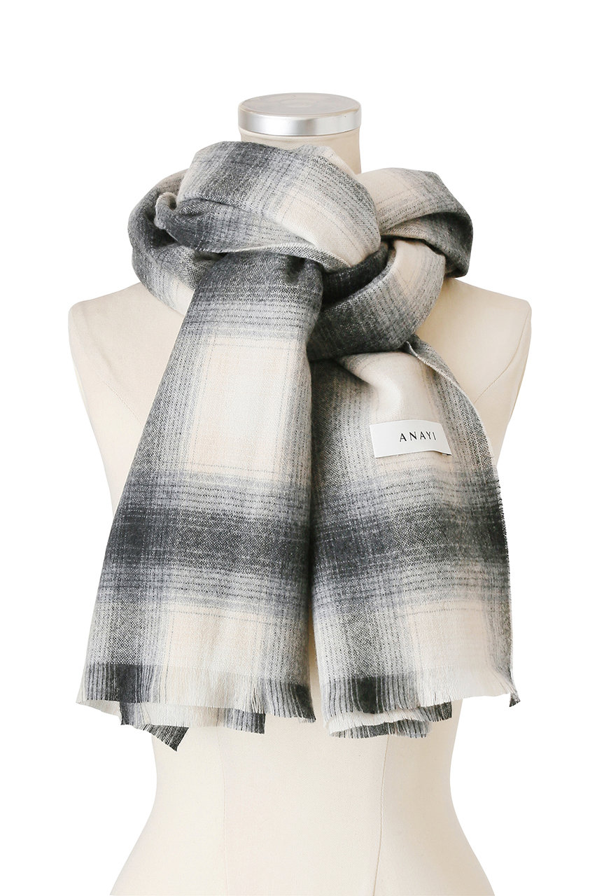 Anayi アナイ 予約販売 カシミヤチェックストール グレー の通販 Elleshop エル ショップ