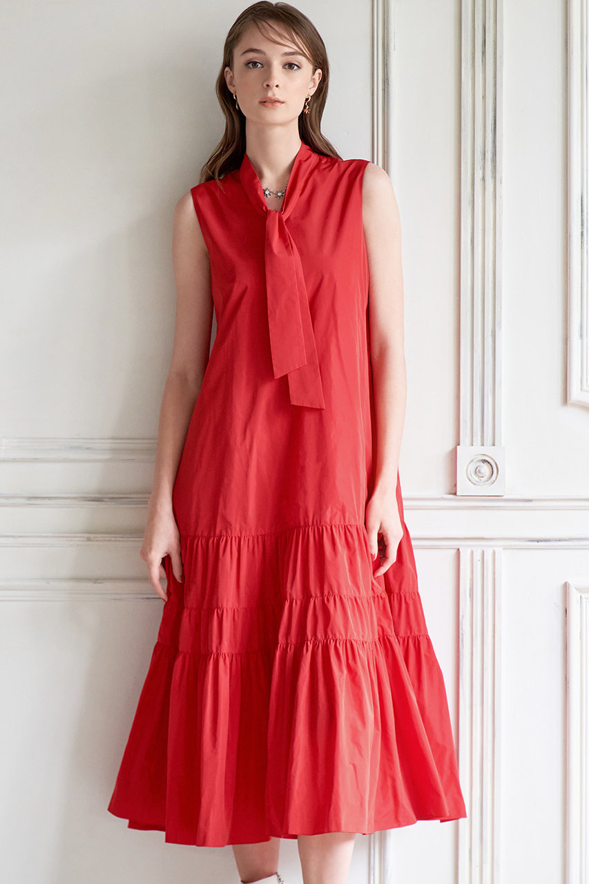 Anayi アナイ タフタティアード ワンピース レッド の通販 Elleshop エル ショップ