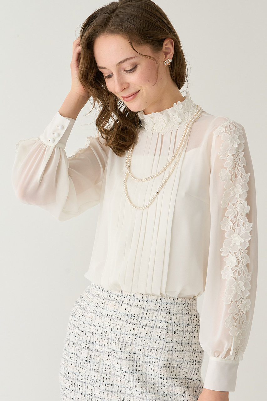 Anayi アナイ シフォンレースパフスリーブ ブラウス ホワイト の通販 Elleshop エル ショップ