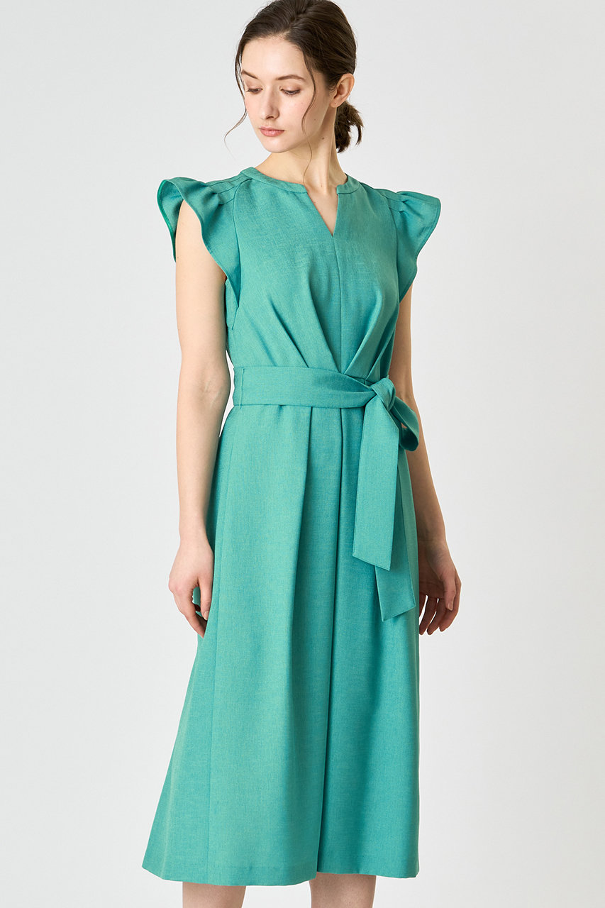 Anayi アナイ リネン調オックスフリル袖ワンピース グリーン の通販 Elleshop エル ショップ