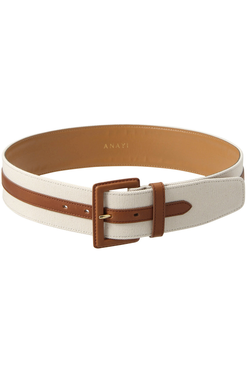 ＜ELLE SHOP＞ ANAYI キャンバスコンビBELT (キャメル 1) アナイ ELLE SHOP画像