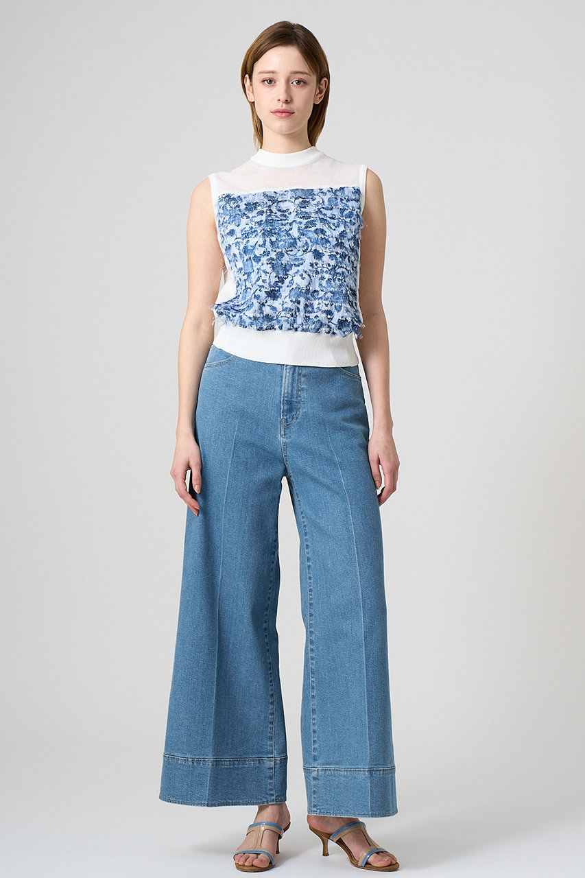 ANAYI(アナイ)｜ストレッチデニムワイドパンツ/ブルー の通販