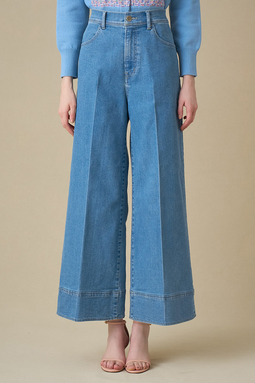 ANAYI(アナイ)｜ストレッチデニムワイドパンツ/ブルー の通販