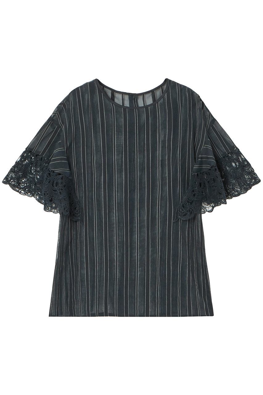 アナイ/ANAYIのシアーストライプフリル袖ブラウス(ネイビー/10242713120-65-380)