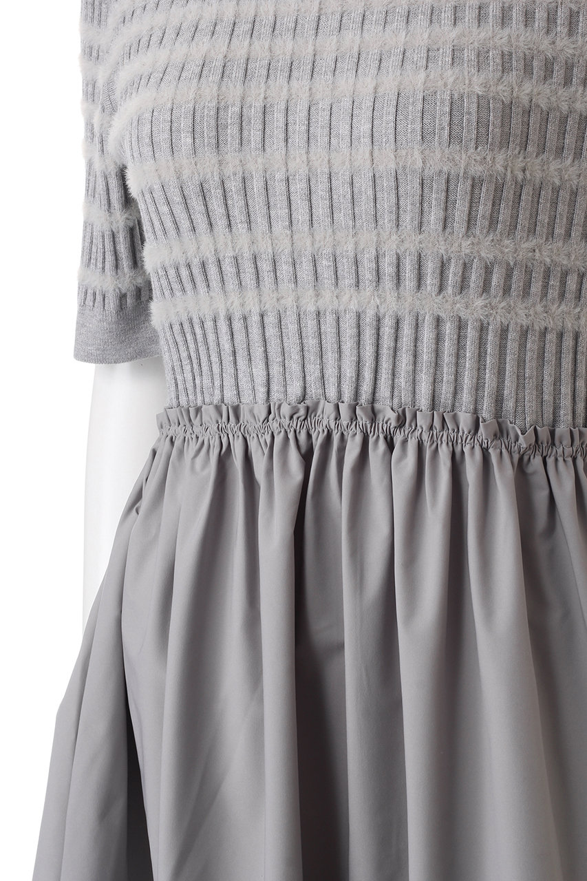 ANAYI(アナイ)｜フェザーボーダードッキングワンピース/グレー の通販