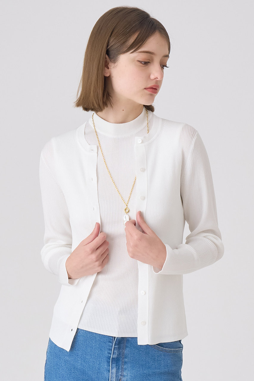 ANAYI(アナイ)｜アセテートポリエステルクルーネック カーディガン