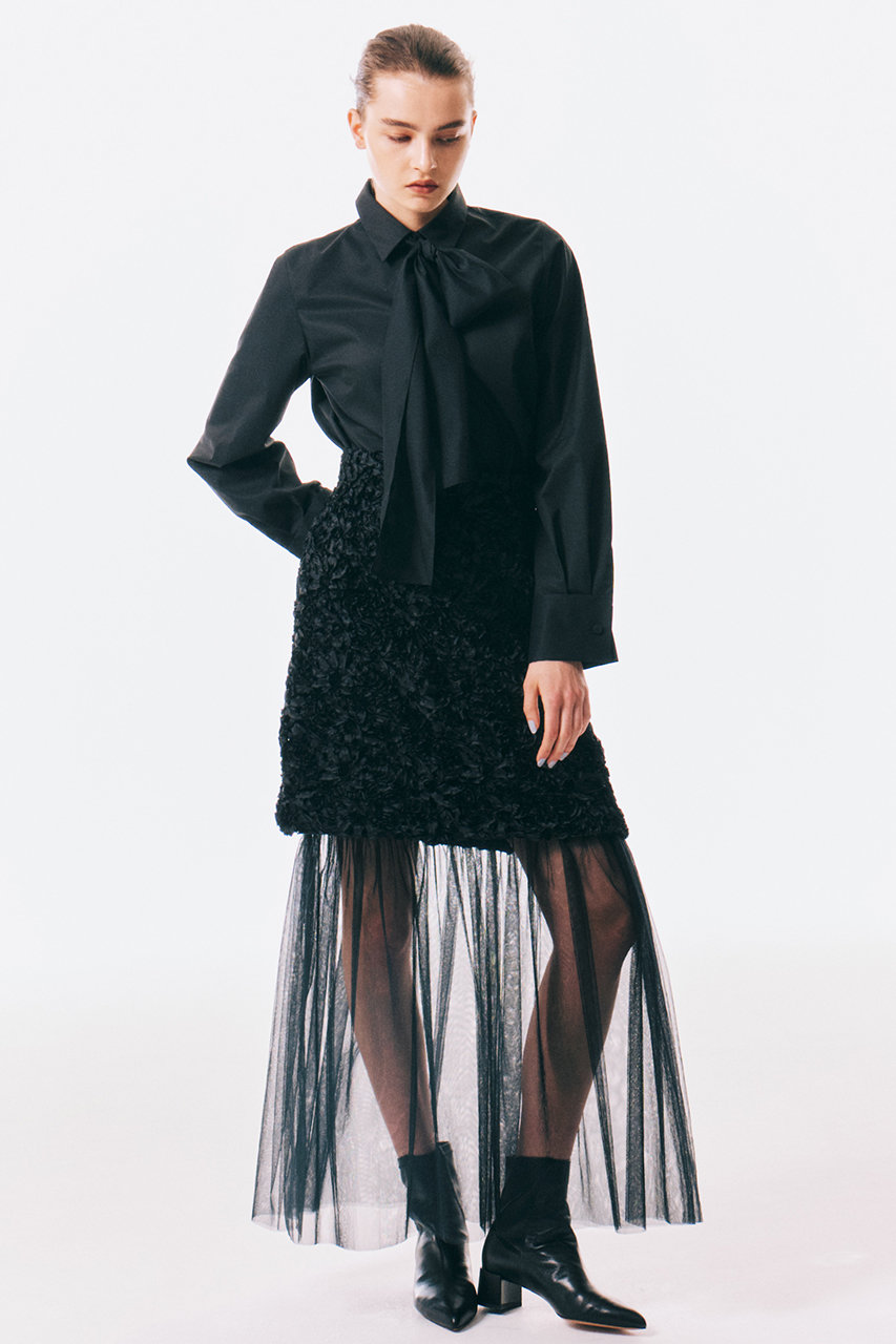 ANAYI(アナイ)｜テープ刺繍レイヤード スカート/ブラック の通販