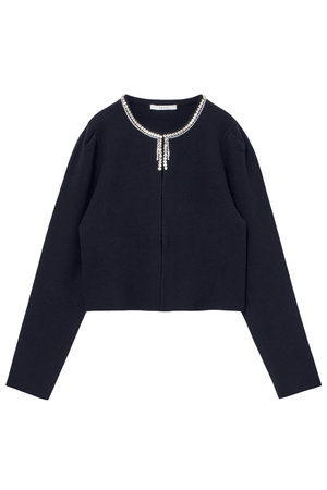 アナイ/ANAYIのビジューネックメリノスムースカーディガン(110300/110303)