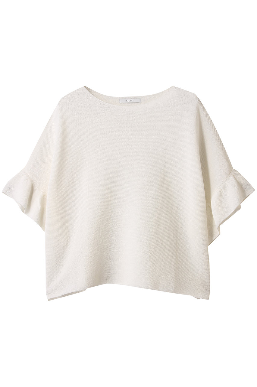 アナイ ANAYI 25SS 和紙ガーターフリル袖プルオーバー ニット カットソー 38 黒 白 /MI ■OS レディース アナイ ANAYI 25SS 和紙ガーターフリル袖プルオーバー ニット