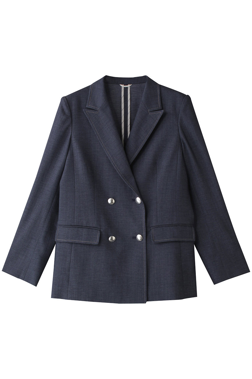ANAYI オックスストレッチダブルジャケット (ブルー, 38) アナイ ELLE SHOP ANAYI オックスストレッチダブルジャケット (ブルー, 38) アナイ ELLE SHOP