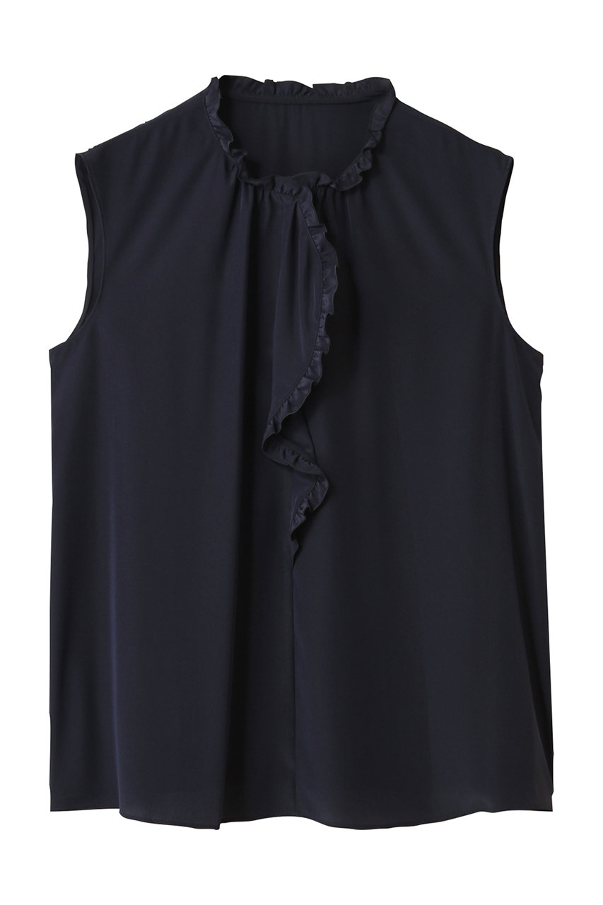 ANAYI クレープデシンフロントラッフルブラウス (ネイビー, 38) アナイ ELLE SHOP ANAYI クレープデシンフロントラッフルブラウス (ネイビー, 38) アナイ ELLE SHOP