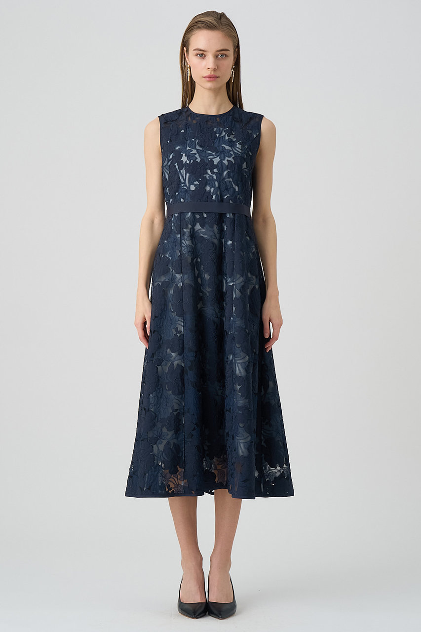 ANAYI(アナイ)｜フラワーエンブロイダリーフレアワンピース/ネイビー