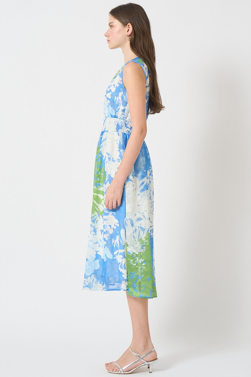 【ANAYI】アナイ 膝下ワンピース 刺繍 レース サックス セール】 バテン風チュール刺繍サック ワンピース （ドレス