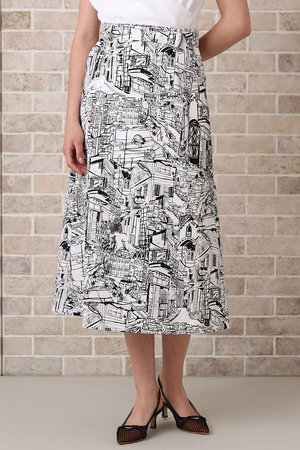 アナイ/ANAYIのシティスケーププリントＡライン スカート(110700/110702)
