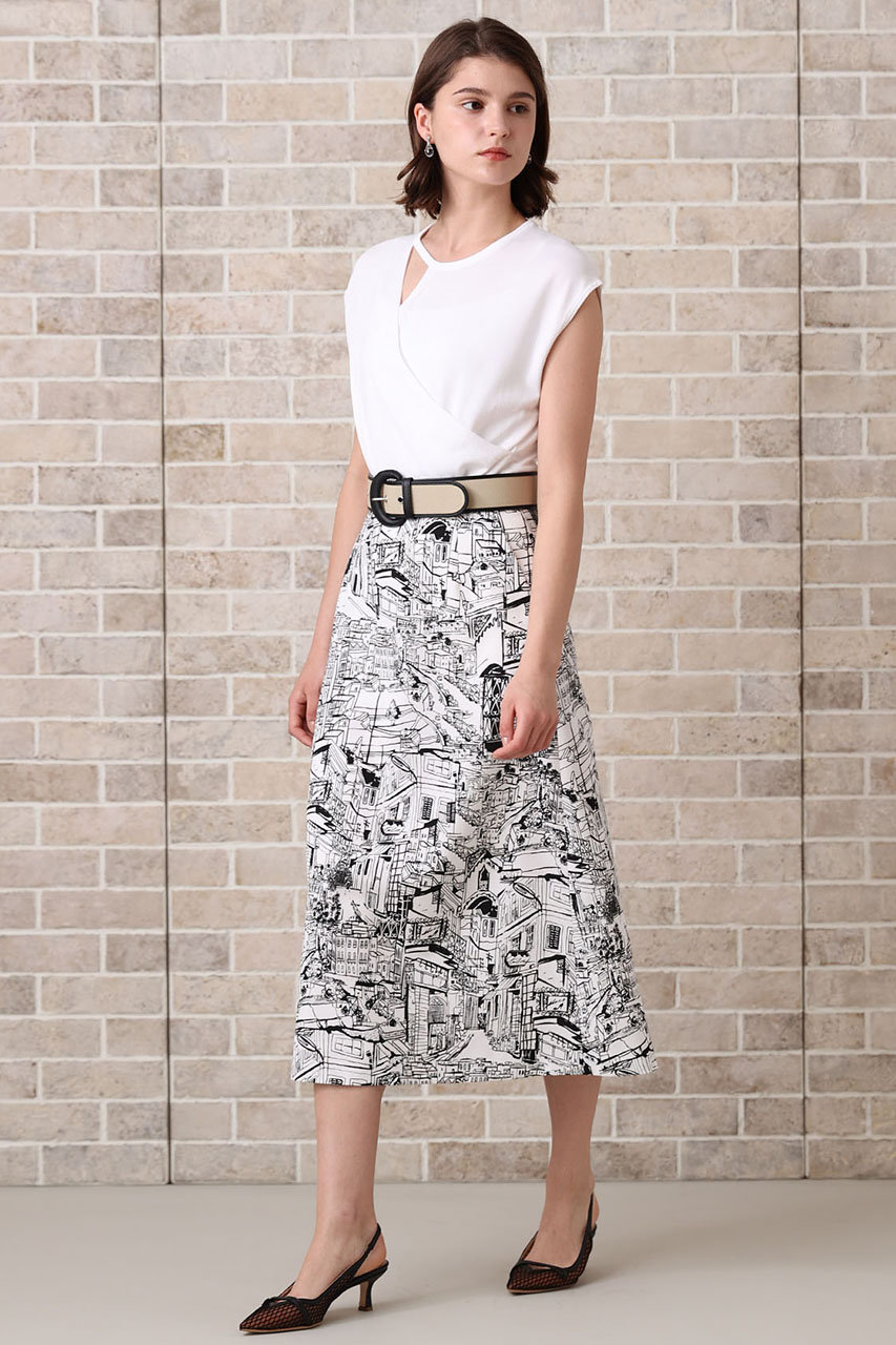 ANAYI(アナイ)｜シティスケーププリントAライン スカート/ホワイト の