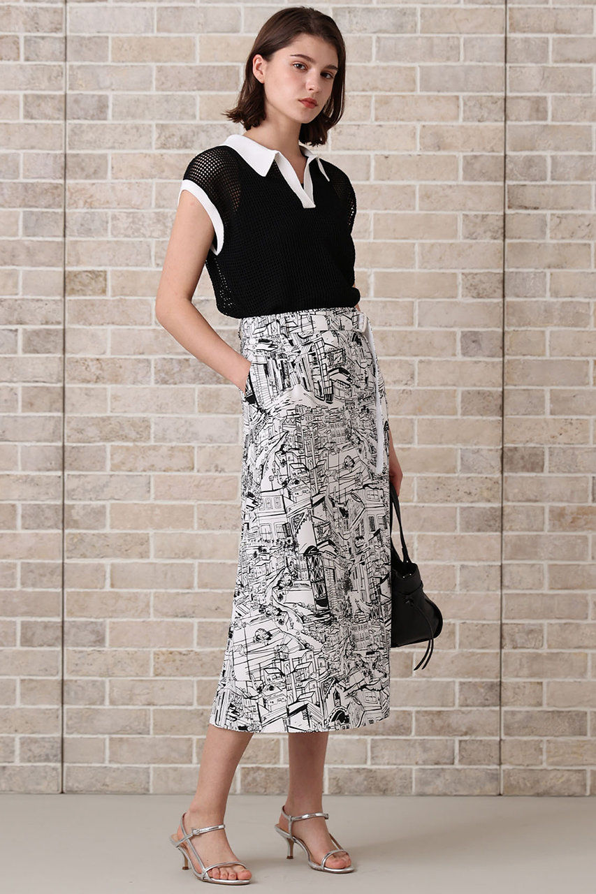 ANAYI(アナイ)｜シティスケーププリントAライン スカート/ホワイト の