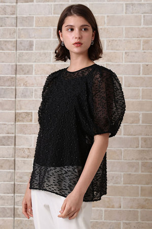 アナイ/ANAYIのラメカットジャガードパフスリーブ ブラウス(110400/110402)