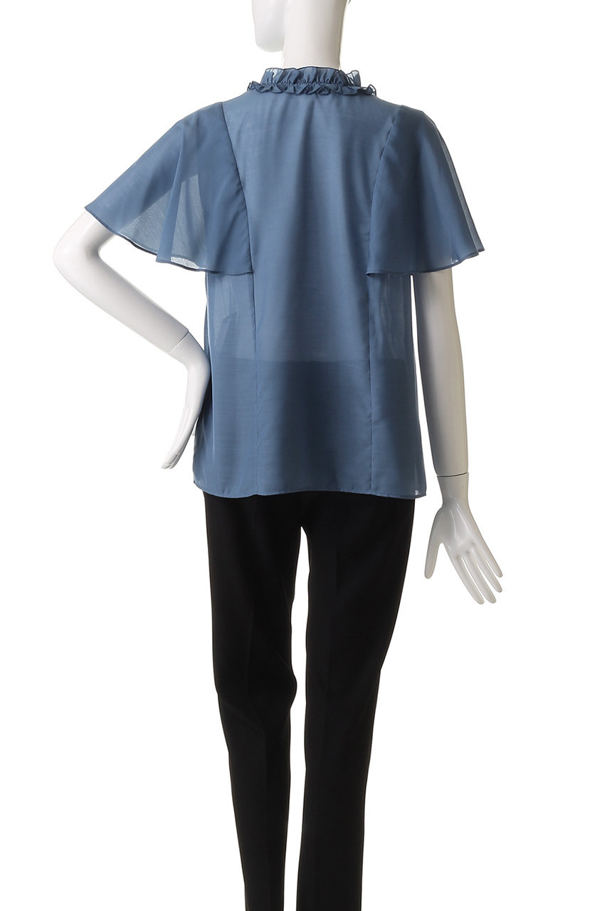 ANAYI(アナイ)｜スパンローンフリルネックブラウス/ブルー の通販