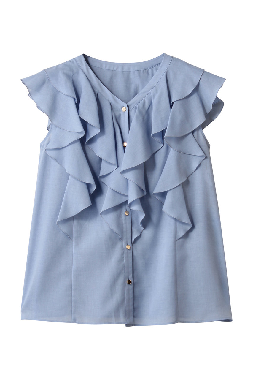 ANAYI ボイルフリルブイネックブラウス (サックス, 38) アナイ ELLE SHOP ANAYI ボイルフリルブイネックブラウス (サックス, 38) アナイ ELLE SHOP