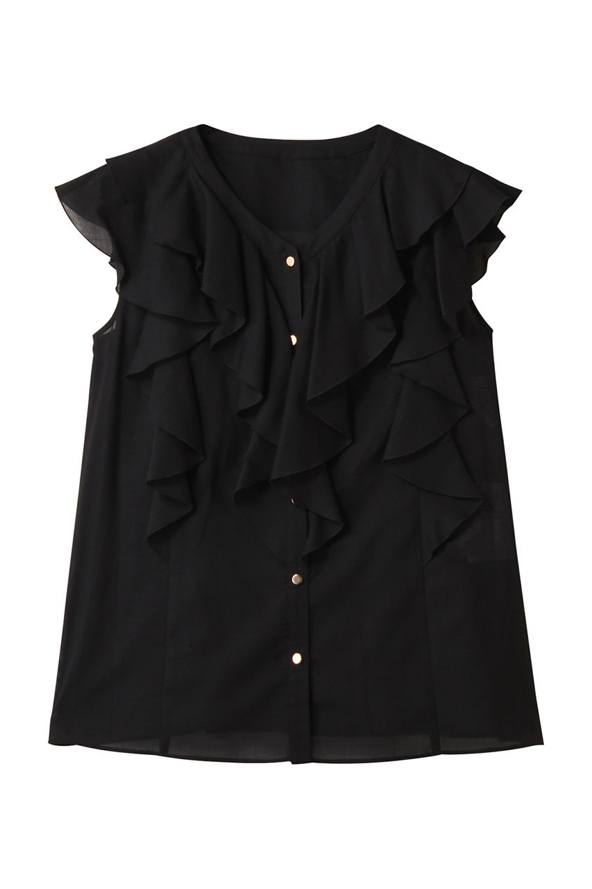 ANAYI ボイルフリルブイネックブラウス (ブラック, 38) アナイ ELLE SHOP ANAYI ボイルフリルブイネックブラウス (ブラック, 38) アナイ ELLE SHOP