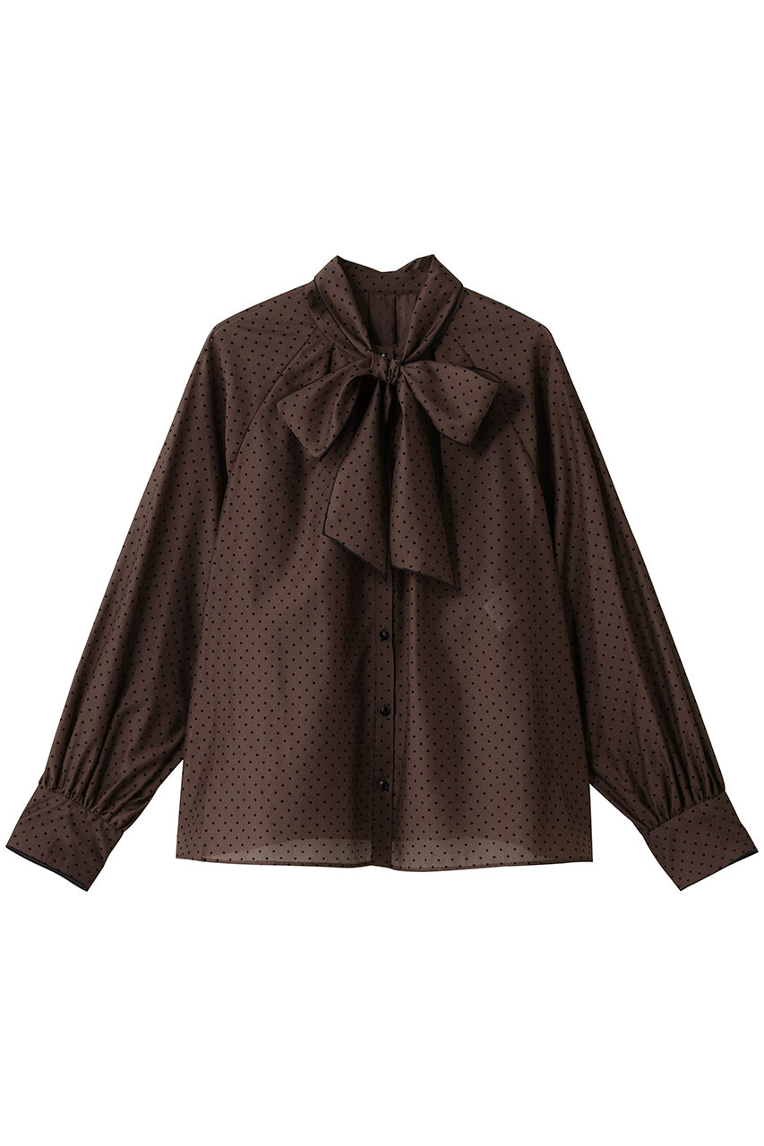 ANAYI ドットオーガンジーリボンブラウス (ブラウン, 38) アナイ ELLE SHOP ANAYI ドットオーガンジーリボンブラウス (ブラウン, 38) アナイ ELLE SHOP