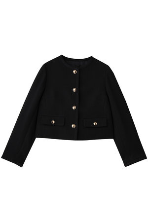 ANAYI リネン 刺繍 ノーカラージャケット ブラック ANAYI リネン 刺繍