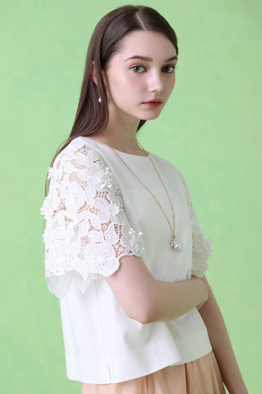 アナイ　tシャツ コンパクトポンチスカラップ袖 プルオーバー　ANAYI 白　M ANAYI(アナイ)｜コンパクトポンチスカラップ袖 プルオーバー/ホワイト