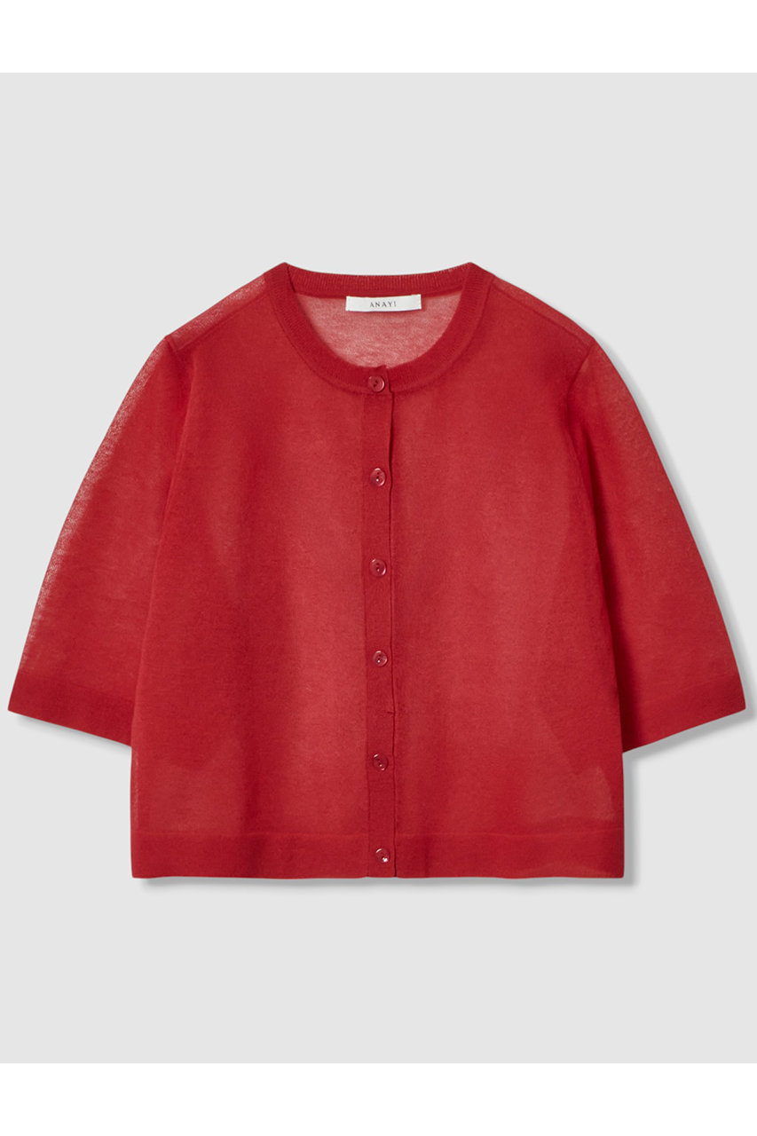 ANAYI ハーフスリーブシアークルー カーディガン (レッド, 38) アナイ ELLE SHOP ANAYI ハーフスリーブシアークルー カーディガン (レッド, 38) アナイ ELLE SHOP