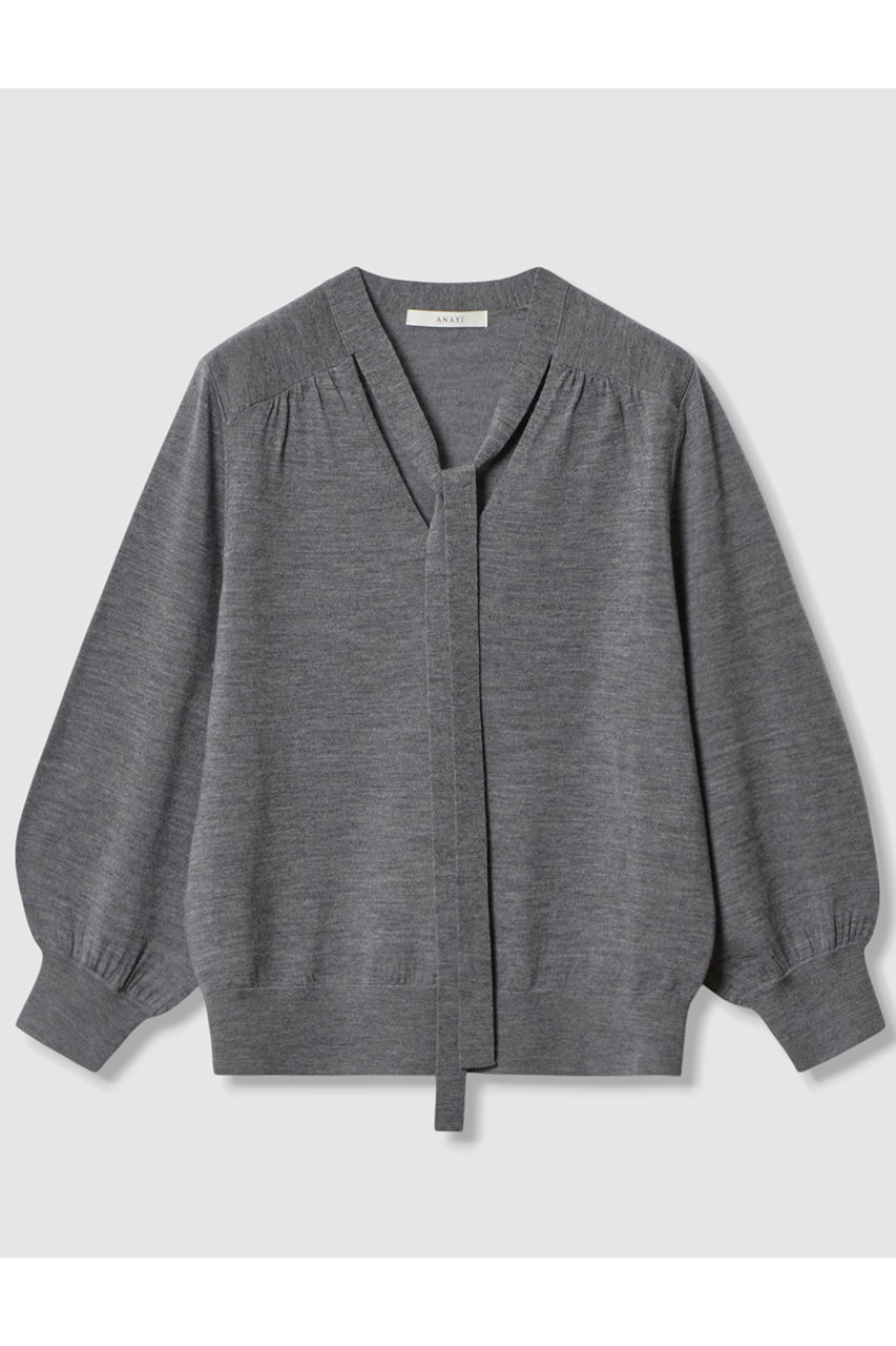 アナイ/ANAYIのエキストラファインメリノタイ付きＶネック プルオーバー(チャコールグレー/10252816370-43-380)
