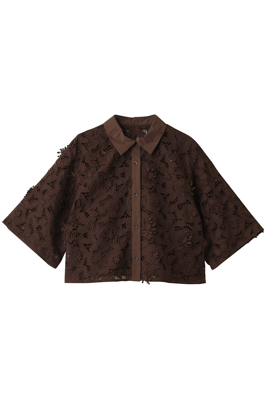 アナイ/ANAYIのレース刺繍クロップドシャツ(ブラウン/10252713450-81-380)