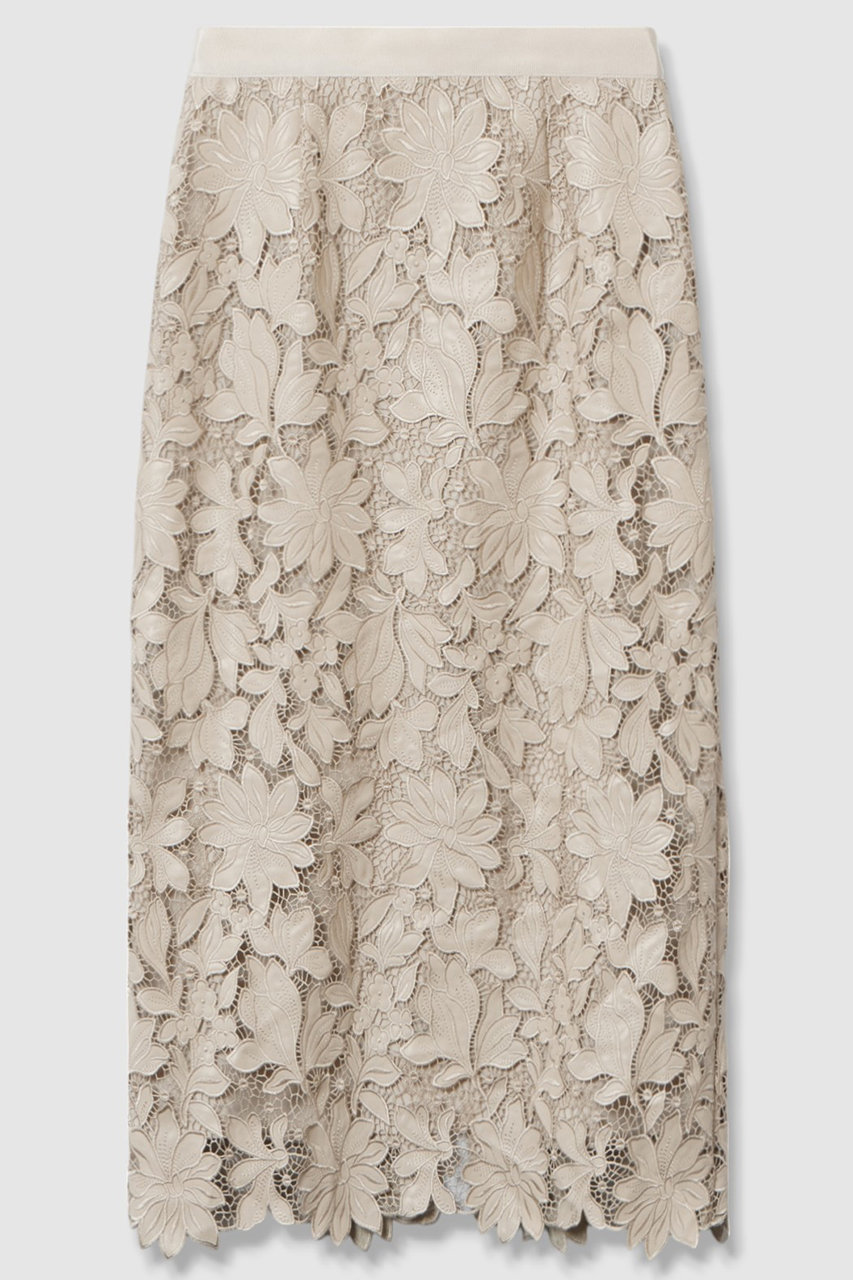 ANAYI レザーフラワーエンブロイダリー スカート (ベージュ, 36) アナイ ELLE SHOP ANAYI レザーフラワーエンブロイダリー スカート (ベージュ, 36) アナイ ELLE SHOP
