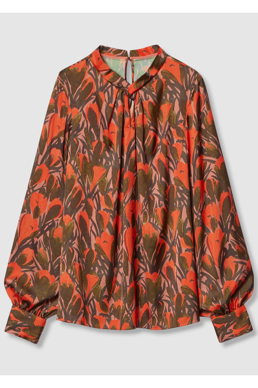 ペイントフラワープリントスリットネックブラウス