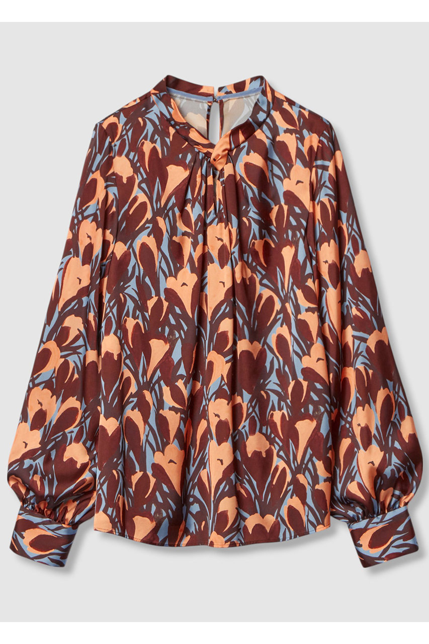 ペイントフラワープリントスリットネックブラウス