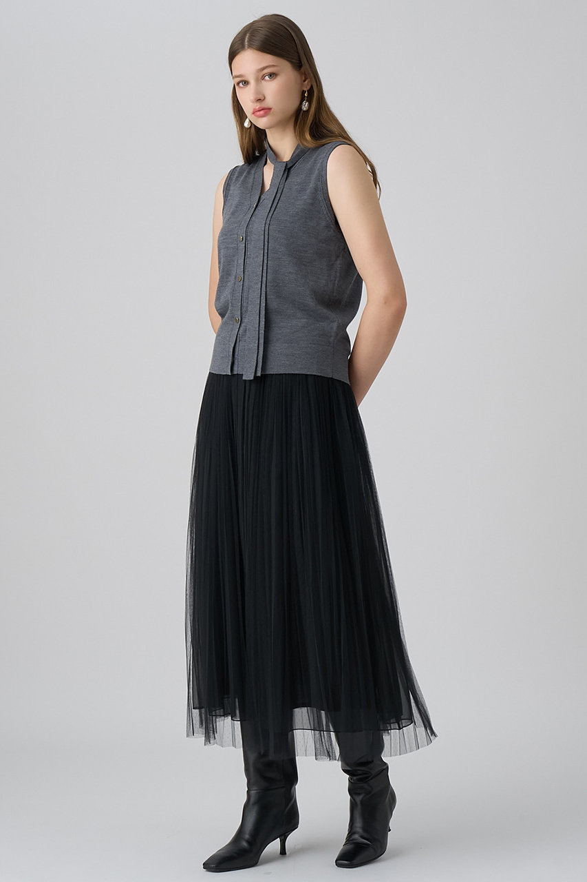 ANAYI(アナイ)｜ドットチュールプリーツスカート/ブラック の通販