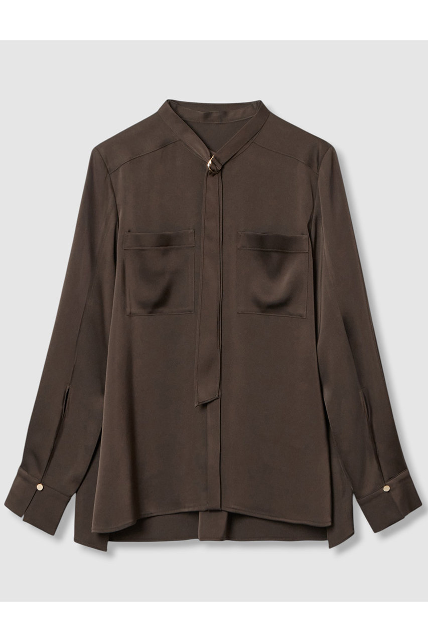 ANAYI ストレッチサテンタイ付き ブラウス (ブラウン, 38) アナイ ELLE SHOP