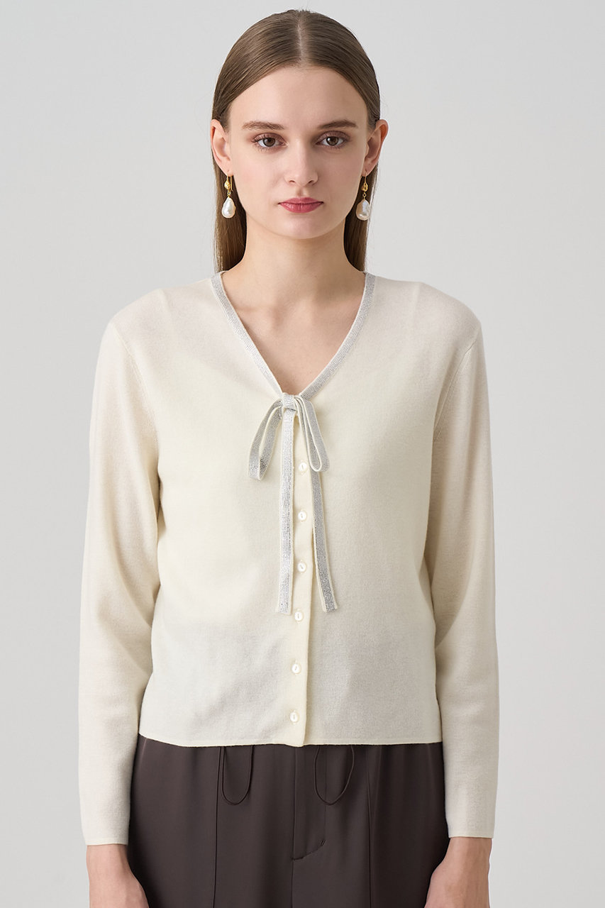 ANAYI(アナイ)｜ステップビジューVネックカーディガン/オフホワイト の