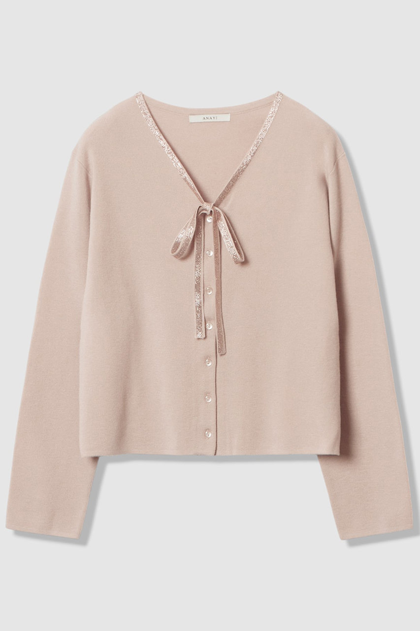 ANAYI ステップビジューVネックカーディガン (ベージュ, 38) アナイ ELLE SHOP ANAYI ステップビジューVネックカーディガン (ベージュ, 38) アナイ ELLE SHOP