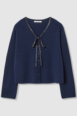 新品 ANAYI アナイ カーディガン ビジュー スパンコール 38 ネイビー スパンコールツイーディ カーディガン （カーディガン・ボレロ