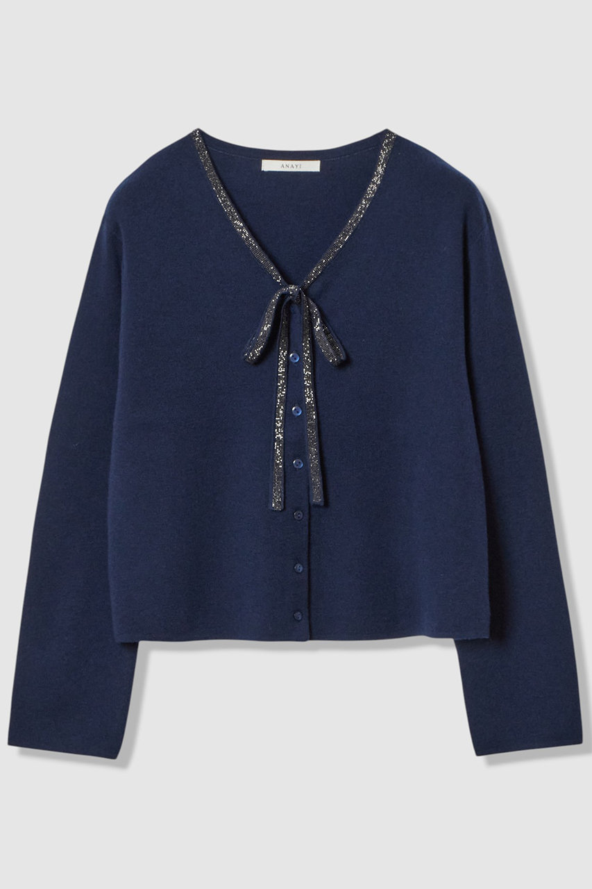 ANAYI ステップビジューVネックカーディガン (ネイビー, 38) アナイ ELLE SHOP ANAYI ステップビジューVネックカーディガン (ネイビー, 38) アナイ ELLE SHOP