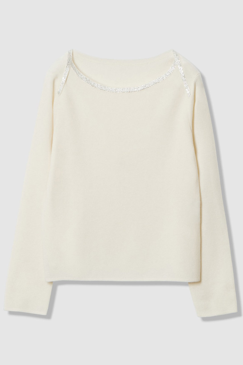 ANAYI ステップビジューボートネック プルオーバー (オフホワイト, 38) アナイ ELLE SHOP ANAYI ステップビジューボートネック プルオーバー (オフホワイト, 38) アナイ ELLE SHOP