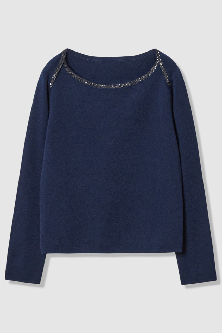 ANAYI ステップビジューボートネック プルオーバー (ネイビー, 38) アナイ ELLE SHOP ANAYI ステップビジューボートネック プルオーバー (ネイビー, 38) アナイ ELLE SHOP