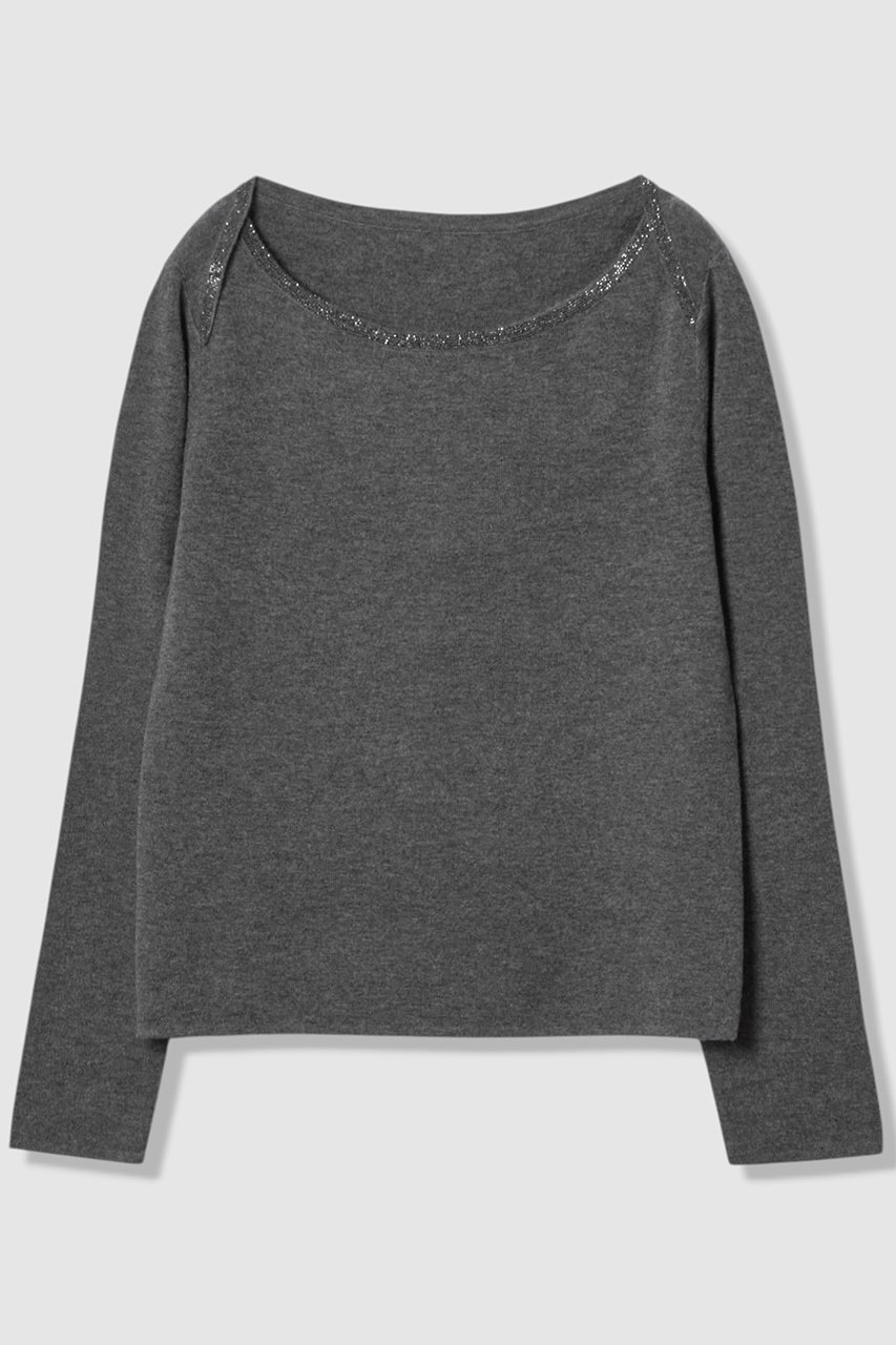 ANAYI ステップビジューボートネック プルオーバー (チャコールグレー, 38) アナイ ELLE SHOP ANAYI ステップビジューボートネック プルオーバー (チャコールグレー, 38) アナイ ELLE SHOP