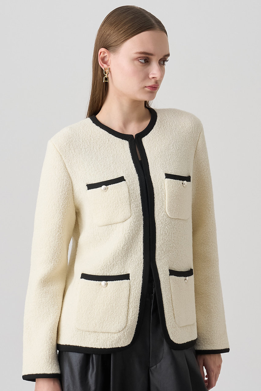 ANAYI(アナイ)｜ウールブークレポケットロング カーディガン/オフ