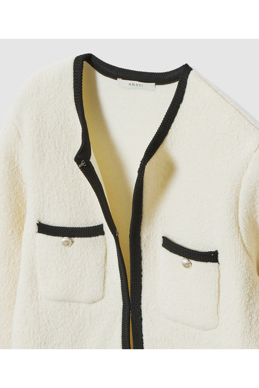 ANAYI(アナイ)｜ウールブークレポケットロング カーディガン/オフ