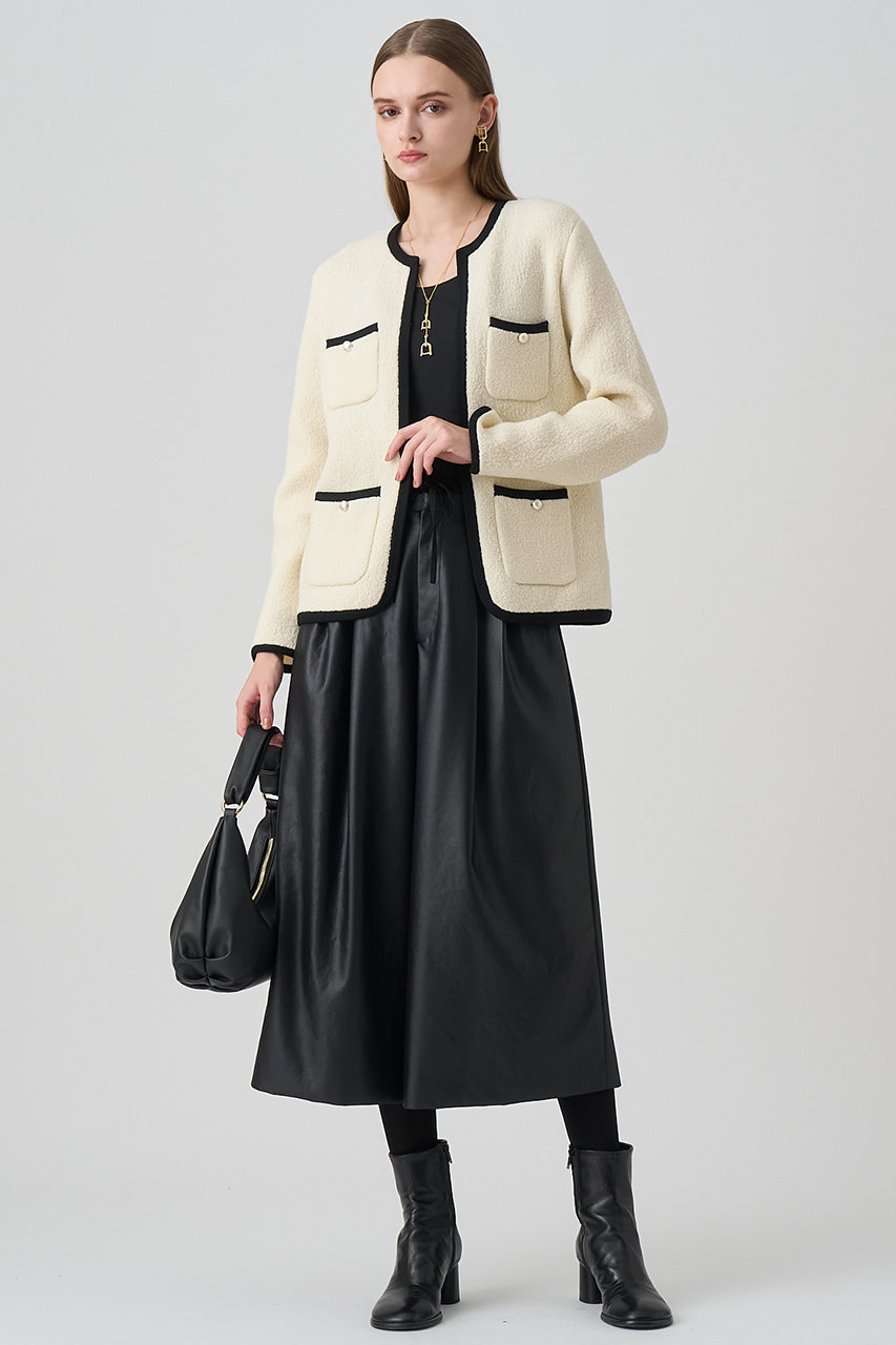 ANAYI(アナイ)｜ウールブークレポケットロング カーディガン/オフ